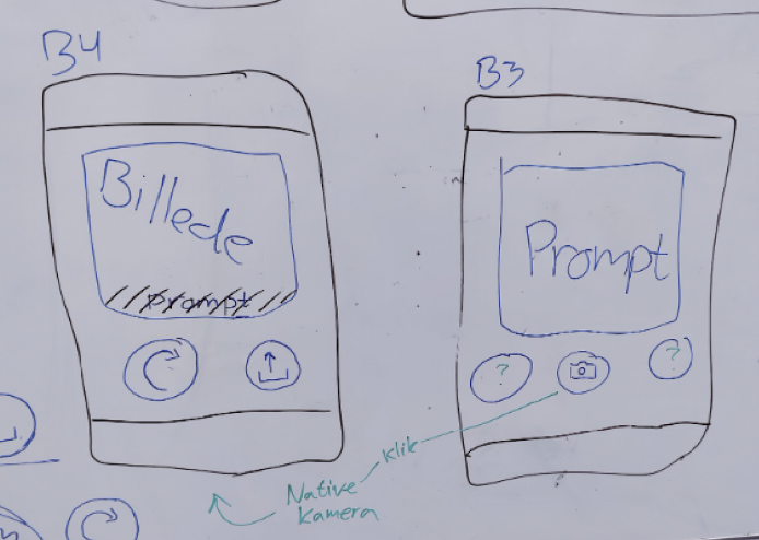 UI mockups drawn on whiteboard
