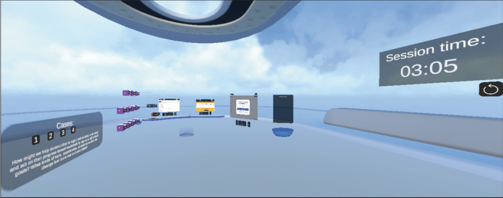 Screenshot of VR enviroment, showing different implemented elements